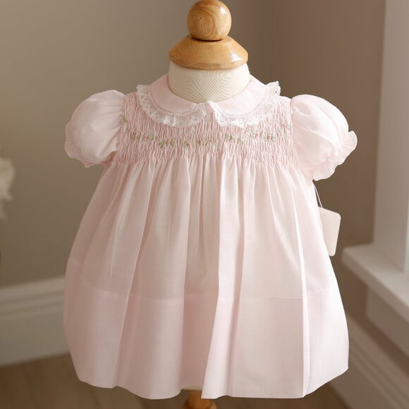RARE UNIQUE Pink Smocked Dress Newborn Vintage Feltman Brothers Like New - Picture 2 of 7